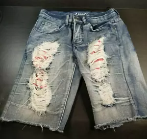 Rue21 Herren 26" zerrissen abgenutzt rot weiß blau USA Jeansshorts fünf Taschen - Bild 1 von 11