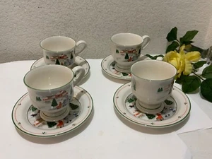 Vintage Silent Night Sango Tea cup Coffee Saucers Christmas Holiday Set of 4 G9 - Picture 1 of 8