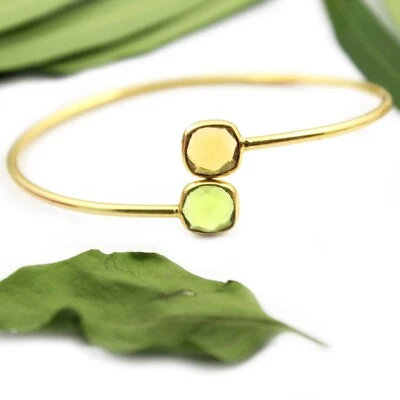 Peridot Citrine Quartz Cushion Shape Adjustable Yellow Gold Plated Bangles Her - Image 1 of 2