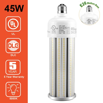45W LED Corn Light Bulb 5000K E26 Medium Base Replace 175W HID/HPS High Bay Lamp - Image 1 of 4