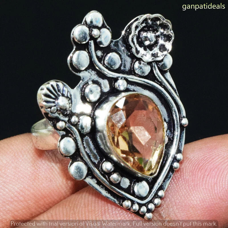 Anillo de piedras preciosas de vidrio naranja hecho a mano joyería EE. UU. talla 9 GR-31188 Foto 1 de 1