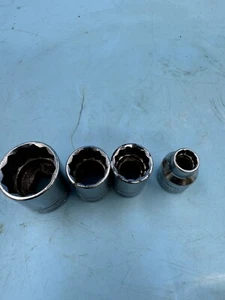 Lot Of 4 SK Tools 3/8" Drive 12 Pt Sockets Set Shallow USA VTG METRIC - Picture 1 of 10