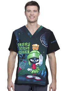 Marvin the Martian Cherokee Scrubs Tooniforms Mens V Neck Top TF708 LTMG - Picture 1 of 6