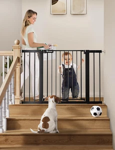 75-117Cm Stair Gate for Baby, Auto Close Dog Gates Indoor with Green/Red Sign, P - Picture 1 of 12