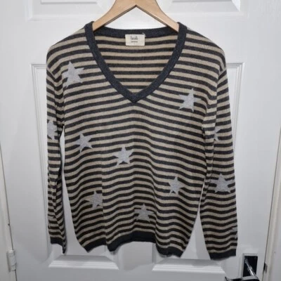 Hush Jumper UK 8 Grey Gold Sparkle Glitter Star Bamboo Merino Wool Blend - Image 1 of 4