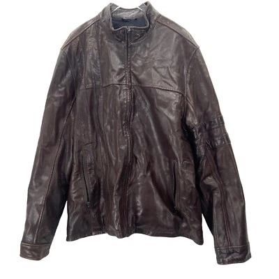 Chaqueta de Cuero Marrón Kenneth Cole Reaction Usada en Excelente Condición Moto Bombardero Envejecida Talla XL Foto 1 de 4