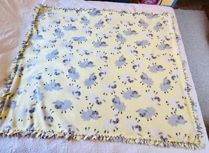 Handmade Yellow Gray Fleece Tie Knot Blanket Lamb Soft Double Layer 44" x 55" - Picture 1 of 4