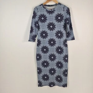 Sportsgirl womens bodycon dress size XS blue geometric 3/4 sleeve viscose 042035 - Picture 1 of 8