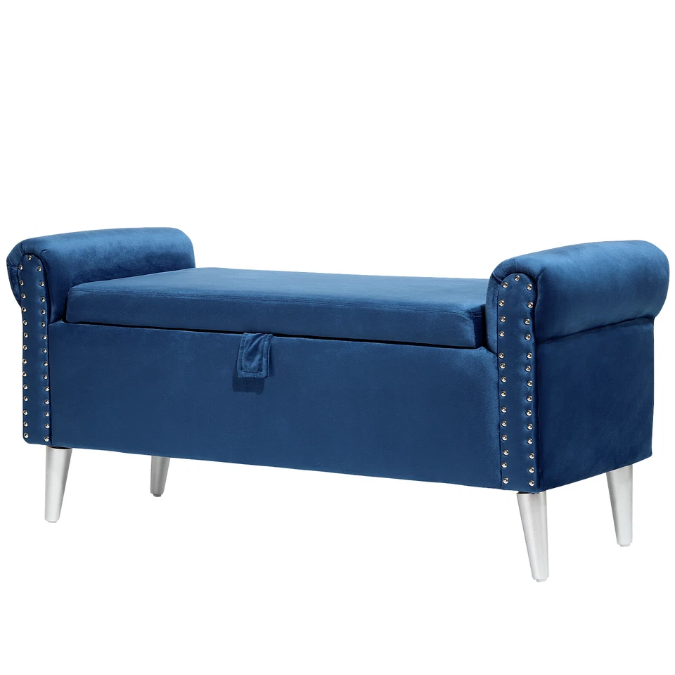 Multifunctional Storage Bench Chair Velvet Sofa Stool Bedroom Ottoman w/ Armrest - Image 1 of 4