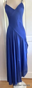 Vintage UndercoverWear Strappy Nightgown S Blue Long Nylon Side-Slit - Picture 1 of 11