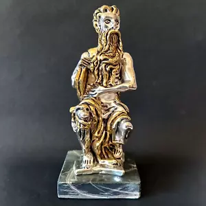 Statua Santini Mosè vintage placcata argento dorato 925 base marmo Israele bella 7" - Foto 1 di 16