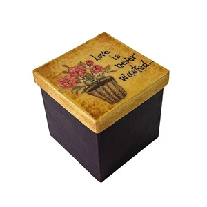 Vintage Hand Painted Decoupage Trinket Gift Box, Rose Basket, Love Quote - Foto 1 di 5