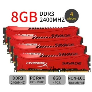 Kingston HyperX SAVAGE 32GB 4x8GB DDR3 2400MHz PC3-19200 Overclocking Memory RAM - Picture 1 of 8