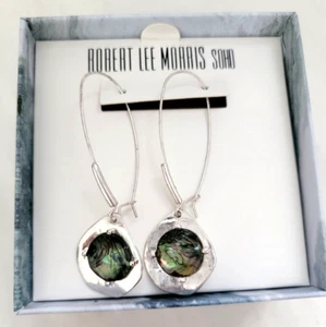 Robert Lee Morris Soho Abalone Silver Tone Dangle Drop Earrings with Box 3" L - Picture 1 of 9