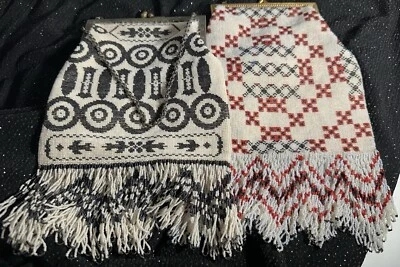 2 ANTIQUE 1920s  HAND-BEADED PURSE HANDBAGS prison made  - Image 1 of 4