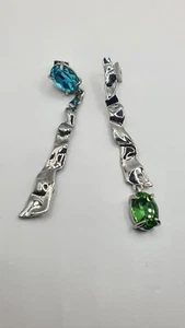 Alexis Bittar Platinum Tone Green & Blue Crystal Embellished Long Stud Drop... - Picture 1 of 7