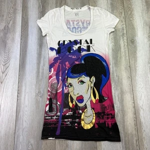 Christian Audigier Crystal Rock Shirt Womens XS Girl Studed Tunic Short Sleeve - Picture 1 of 12