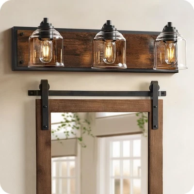 3灯浴室灯具,23.2英寸大型农舍梳妆灯,E26底座(灯泡... — 第 1/4 张图片