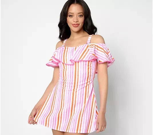 Isaac Mizrahi Live! Vestido de baño Bridgehampton a rayas cepilladas Reg 8 A635924 Foto 1 de 4