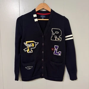 Polo Ralph Lauren Varsity Letterman Sports Cardigan Sweater Patches Kids XL 16 - Picture 1 of 12