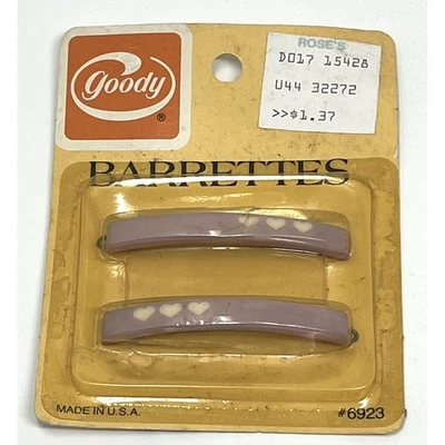 Broche de metal vintage Goody Barrettes 2,5” #6923 corazones lavanda 1982 (2) **LEER Foto 1 de 4