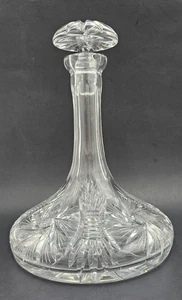 Decanter da Capitano Nave Vetro Taglio Trasparente Starburst Girandola Design con Tappo - Foto 1 di 10