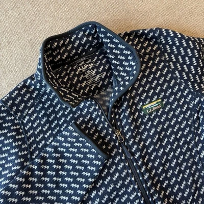 LL Bean Sweater Fleece Full Zip Jacket Navy Print Woman’s Size Large Tall - Image 1 of 4