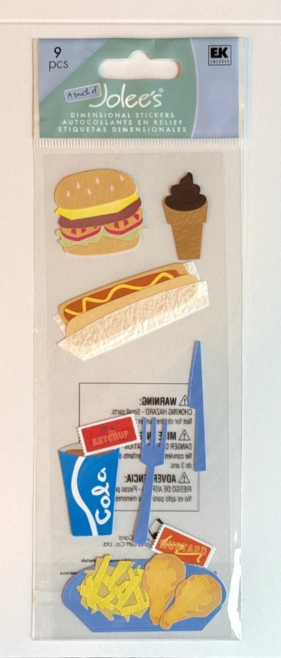 ¡Raro! Pegatinas dimensionales de comida rápida Jolees Bout 9 piezas helado de hamburguesa para perros calientes Foto 1 de 1