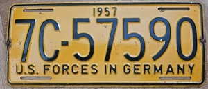 US Forces in Germany 1957 License Plate # 7C-57590 - Picture 1 of 1