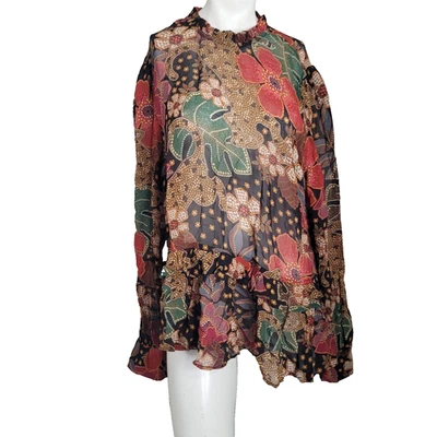 Blusa FARM Rio XL con volantes plisada grande flores vibrantes jardín top modal Foto 1 de 4