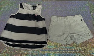 Maritim Mädchen 12 Monate 2-teiliges kurzes Outfit weiß marine gestreift ärmellos - Bild 1 von 11