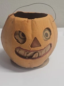 Linterna Jack O' Lantern de papel maché alemán vintage de Halloween - Imagen 1 de 9