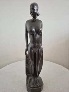 Schöne 14" antike Jugendstil elegante Akt weibliche Eisenholz Statue wunderschön - Bild 1 von 10