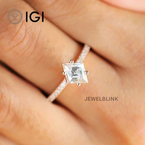 1 CT Rhombus Cut CVD Lab Grown Diamond 14K Rose Gold Solitaire With Accent Ring - Picture 1 of 21