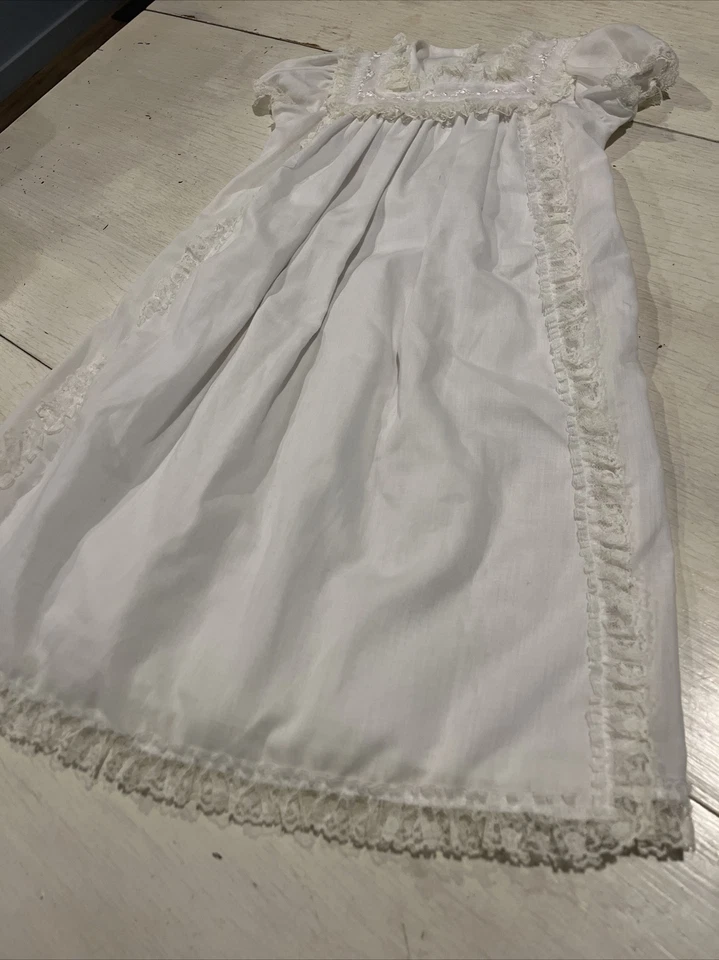 Vestido de bebé vintage 6/9 meses blanco mezcla de algodón vestido de bautizo encaje Foto 1 de 4