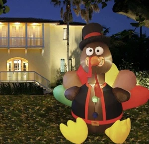 6FT Thanksgiving Inflatables Turkey Decor with Pilgrim Hat & Colorful Tail, Buil - Picture 1 of 7