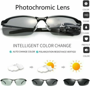 Polarized Photochromic Sunglasses Men's UV400 Driving Transition Lens Glasses UK - Picture 1 of 10