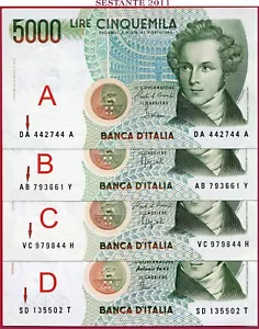 ITALIA ITALY - 5.000 5000 LIRE BELLINI - Giro completo - P 111a/b/c - FDS / UNC - Imagen 1 de 6