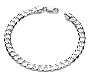 Sterling Silver Men's Curb Bracelet - 8.5 inch - 7mm Wide - Picture 1 of 5