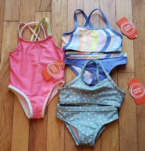 3 SWIMSUITS Girls Baby Toddler 12M TWO Bikinis ONE One-Piece WONDER NATION NWT - Picture 1 of 15