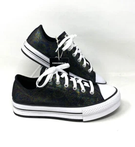Converse Juniors CTAS EVA Lift Ox Iridescent Leather Black/White Size 6 - Picture 1 of 5