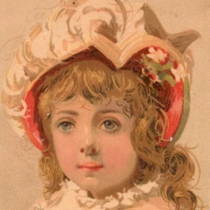 Medalla de Oro Café Victoriano Anuncio Tarjeta Comercial Bonita Joven Rubia Niña Sombrero Rosa - Imagen 1 de 3