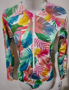 Traje de baño de una pieza de manga larga pastel tropical Hurley para mujer traje de surf protector contra erupciones - Imagen 1 de 6