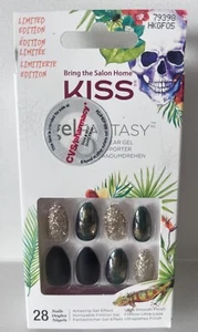 KISS gel FANTASY Matte black, green marble gold glitter Halloween Nails Stiletto - Picture 1 of 1