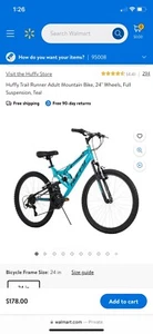 Huffy 54891P7 24 inch Bike - Matte Teal - Picture 1 of 2