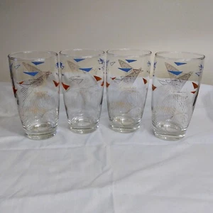 4 VTG Anchor Hocking Glass Tumbler Atomic Boomerang Red Blue Gold Charley Harper - Picture 1 of 14