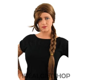 PELUCA TRENZA MARRÓN LIBRO PELÍCULA PERSONAJE DISTRITO NIÑA ELEGANTE VESTIDO ACCESORIO - Imagen 1 de 1