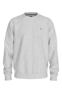 Tommy Jeans Round Neck Regular Fit Flag Fleece Sweatshirt Silver Grey Heather - Picture 1 of 5