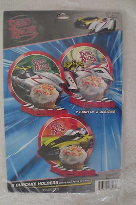 Pack 6 soportes para cupcakes Speed Racer fiesta de cumpleaños decoración Foto 1 de 4