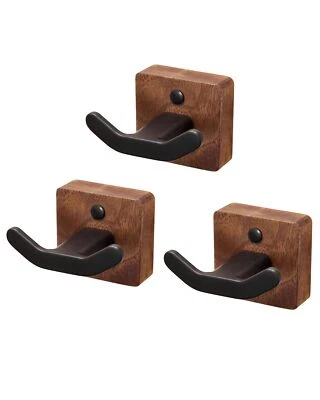 Paquete de 3 ganchos para abrigo de pared negros mate modernos ganchos para abrigo madera de nogal negro bl... Foto 1 de 4